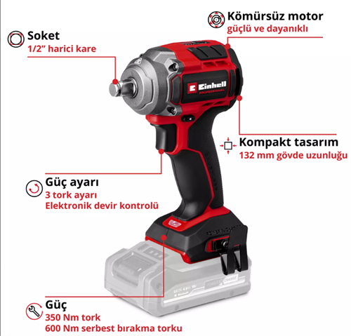 Einhell Tp-Cw 18/350-C Lİ BL Solo Darbeli Somun Sıkma Makinası 4510055