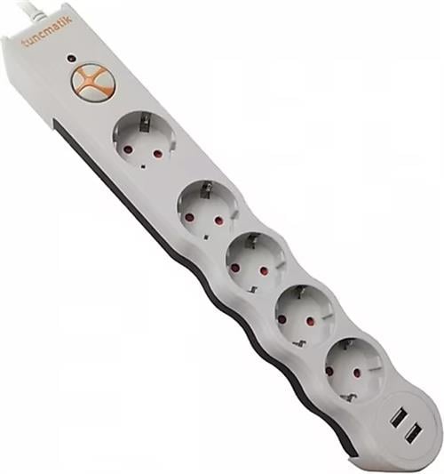 Tunçmatik TSK5015 Enerji Koruma Powersurge Beşli Beyaz Priz 1.5MT Kablo + 2 USB 1050 Joule