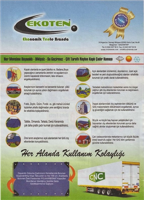 Ekotente Çadır Bezi Branda Ebatlı 6x12 Mt