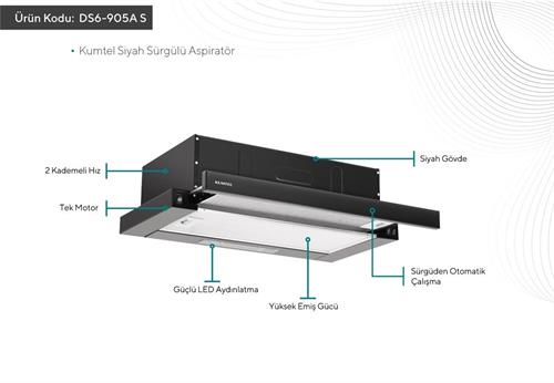 Kumtel Sürgülü Aspiratör Siyah DS6-905A
