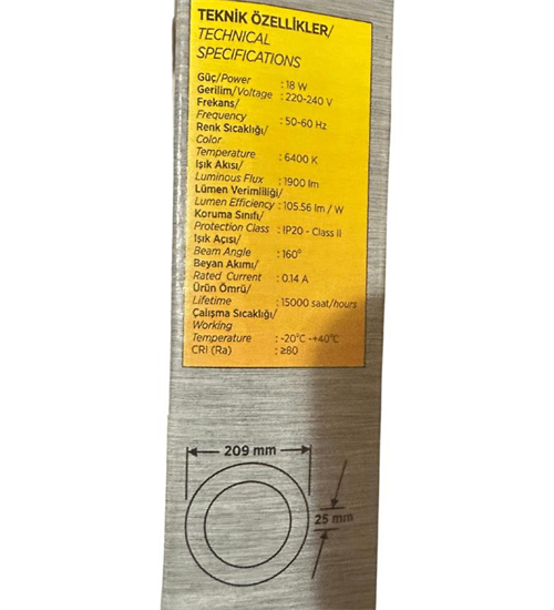 Cata Led Panel S/Ü Yuvarlak 18W Beyaz CT-5233B