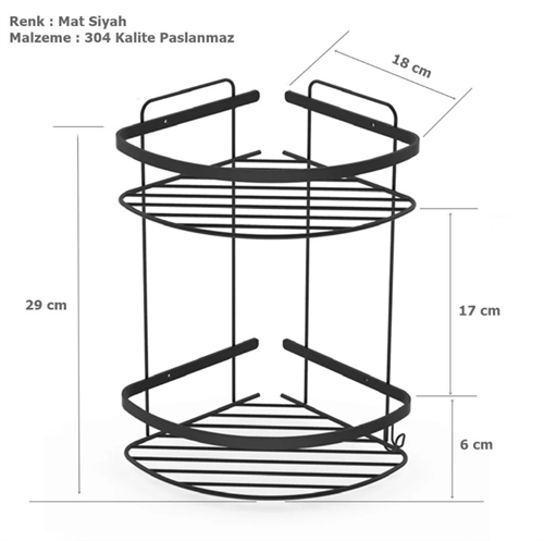 Tema Basıc Köşelik 2 Katlı Mat Siyah Paslanmaz 18*18 CM 74052-2M