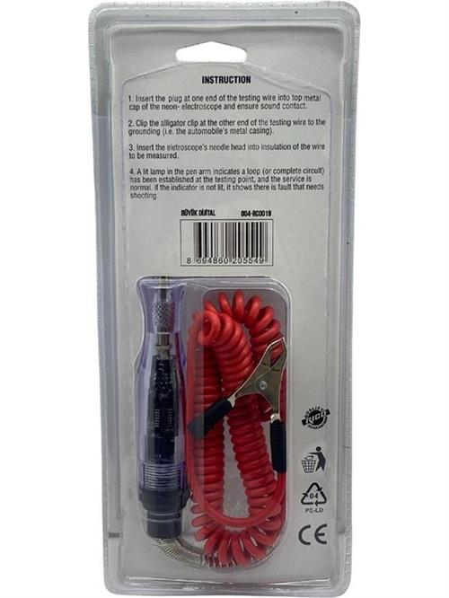 Rico RC0019 Oto Kontrol Kalemi Kablolu Maşalı 6V-12V-24V (+/- Dijital Göstergeli)