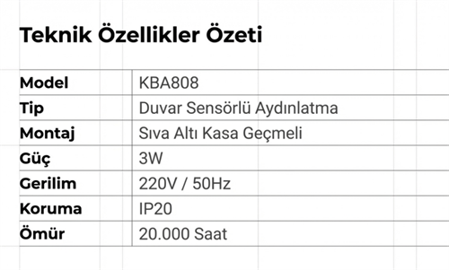 K2 Merdiven Armatürü 3W 3000K Radar Sensörlü KBA808
