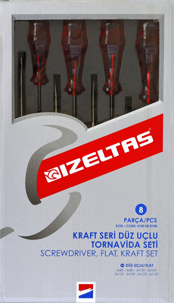 İzeltaş 4100 Kraft Seri Düz Uçlu Tornavida Seti 8 Parça