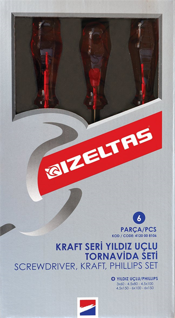 İzeltaş 4120 Kraft Seri Yıldız Uçlu Tornavida Seti 6 Parça