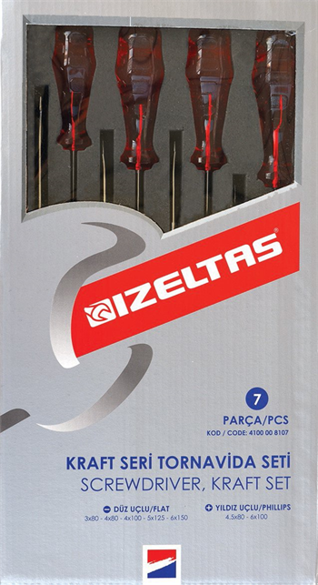 İZELTAŞ Kraft Seri Tornavida Seti 7 Parça