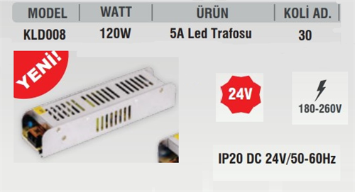 K2 Led Trafo 24V 120W 10A Kld-008
