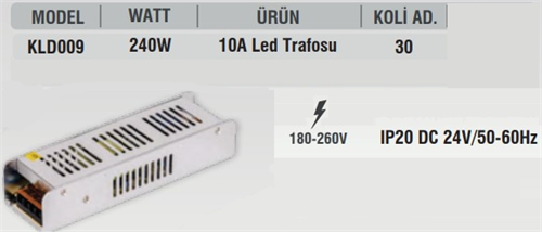 K2 Led Trafo 24V 250W 10A Kld-009