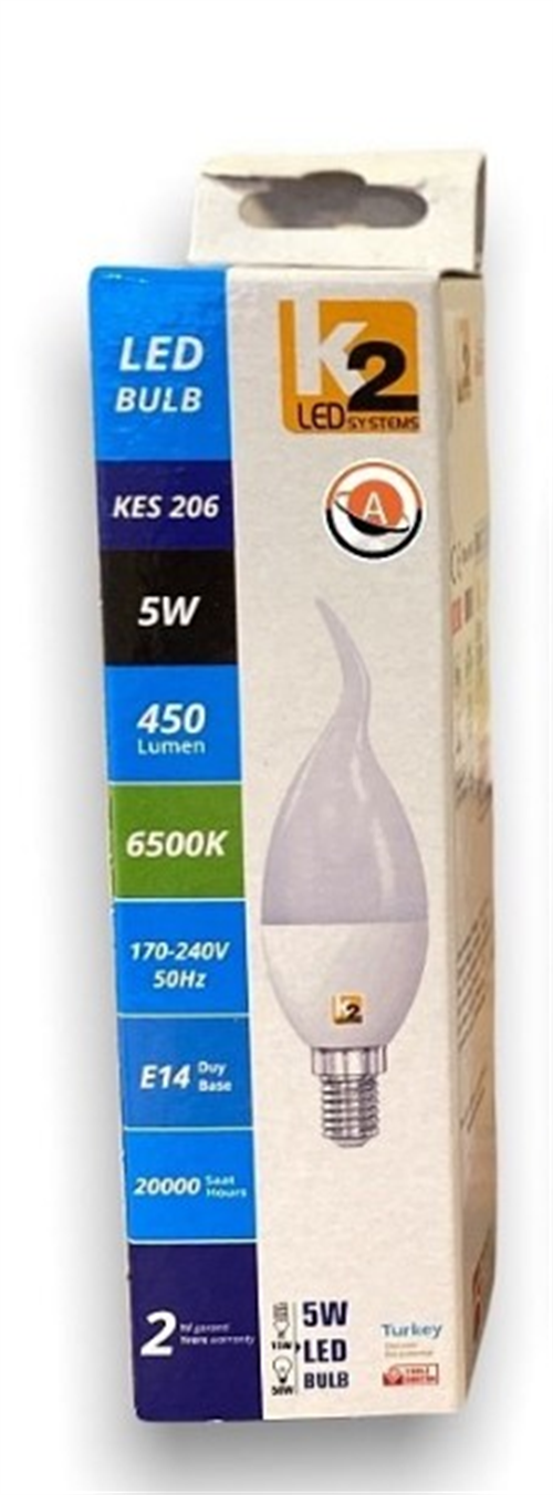 K2 Ledli Buji Ampul Beyaz 5W E14 Eğri