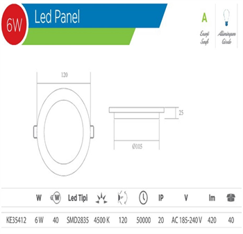 Klaus Led Panel Aydınlatma 6W KE35412