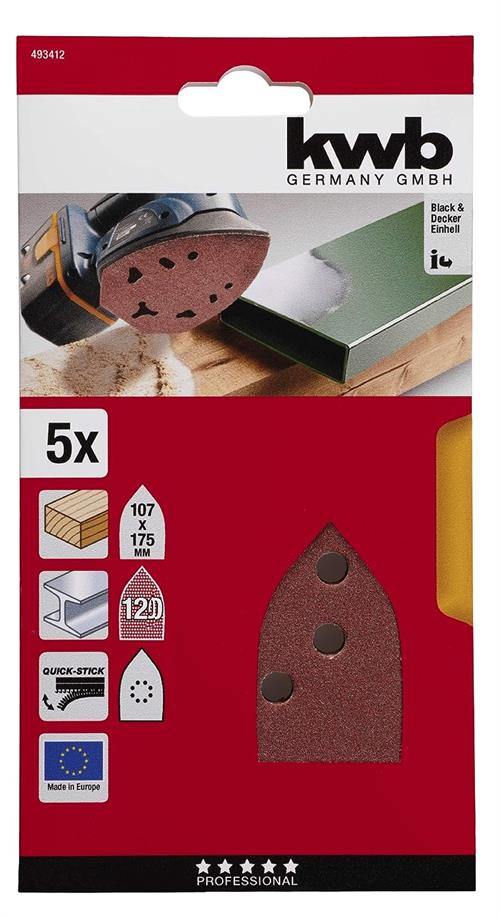 KWB 5 Li Üçgen Zımpara Kağıdı 107x175 120 Kum 493412