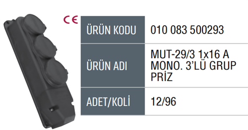 Mutlusan Monofaze Kauçuk Grup Priz 3lü 500293