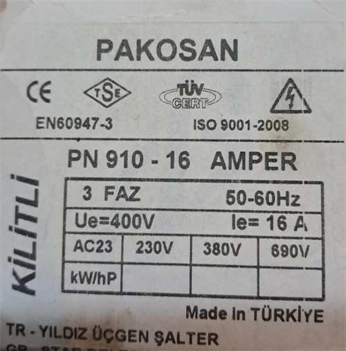 Pakosan 16 A Yıldız Üçgen Şalter