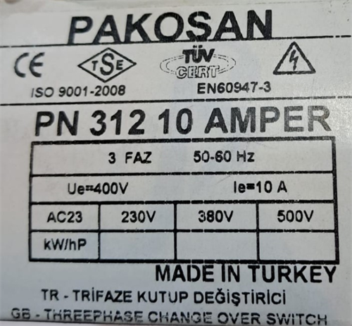Pakosan 3 Fazlı 10A Kutup Değiştirici