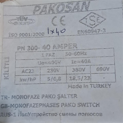 Pakosan Monofaze 1 X 40A Pako Şalter (0-1)