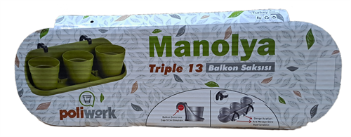 Poliwork Manolya 13 Triple Balkon Saksısı Mavi