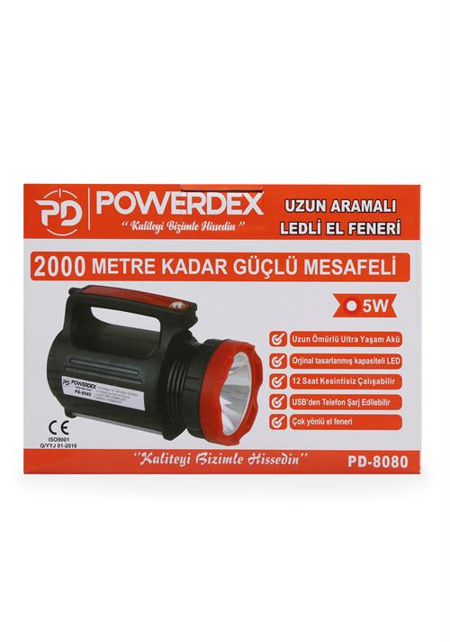 Powerdex PD-8080 5Watt Şarjlı Projektör Spot Fener