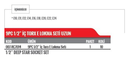 Rıco 9 Parça 1/2 İç Tork E Lokma Seti RC7014