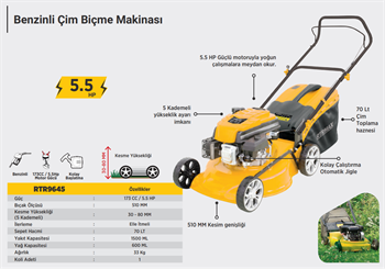 Rother Rtr9645 5.5 Hp Benzinli Çim Biçme Makinası