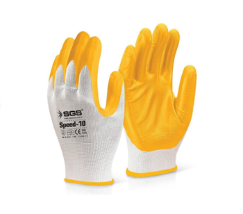 SGS Nitril Kaplama Örme Eldiven Sarı Speed-10 SGS7710