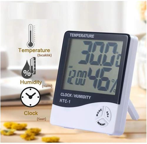 Temperature Dijital Saatli Nem Ölçer Termometre HTC-1