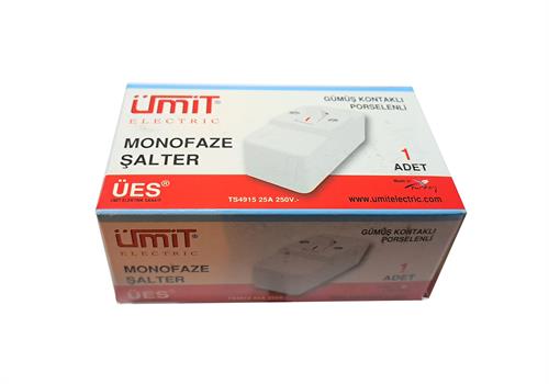 Ümit Elektrik Gümüş Kontaklı Porselenli Monofaze Şalter 25A