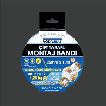 VODASEAL Çift Taraflı Köpük Montaj Bandı Beyaz 25mm*10m