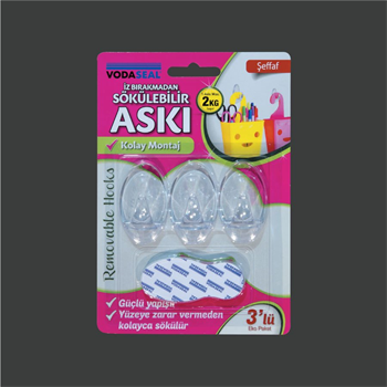 VODASEAL İz Bırakmadan Sökülebilir Askı Şeffaf 3lü Max 2kg