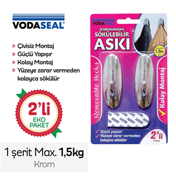 VODASEAL İz Bırakmadan Sökülebilir Askı Krom 2li Max 1.5kg