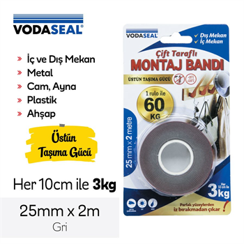 VODASEAL VHB Montaj Bandı Gri 25mm*2m