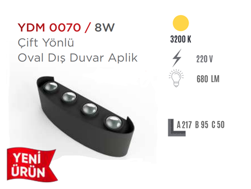 Ycl Çift Yönlü Oval Dış Duvar Led Aplik Ydm-0070
