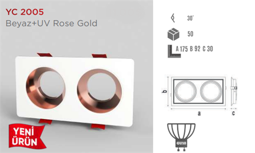 Ycl Dekoratif Modern Spot Kasa Beyaz + Uv Rose Golden Sıva Altı Yc-2005
