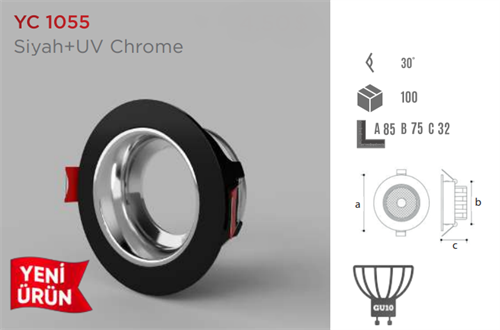 Ycl Dekoratif Modern Spot Kasa Siyah + Koyu Gri Sıva Altı YC-1055