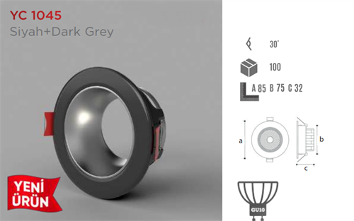 Ycl Dekoratif Modern Spot Kasa Siyah+ Koyu Gri Sıva Altı YC-1045