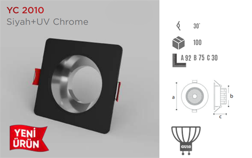 Ycl Dekoratif Modern Spot Kasa Siyah+ UV Chrome Sıva Altı YC-2010