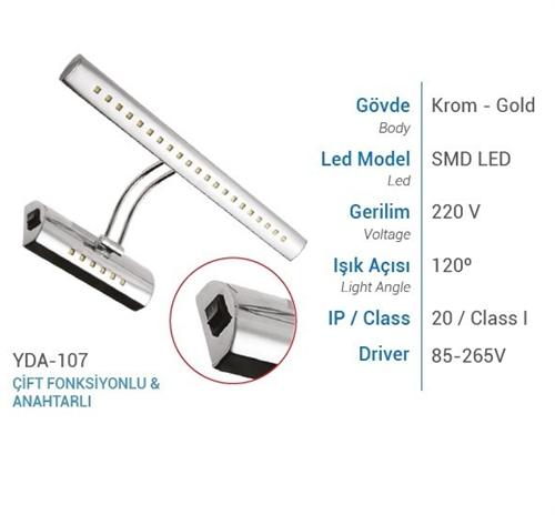 Ycl Led Tablo Aplik 7W Beyaz YDA-107
