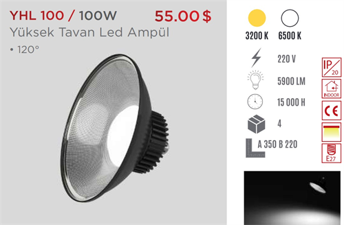 Ycl Yüksek Tavan Led Ampul Beyaz 100W E27 YHL-100