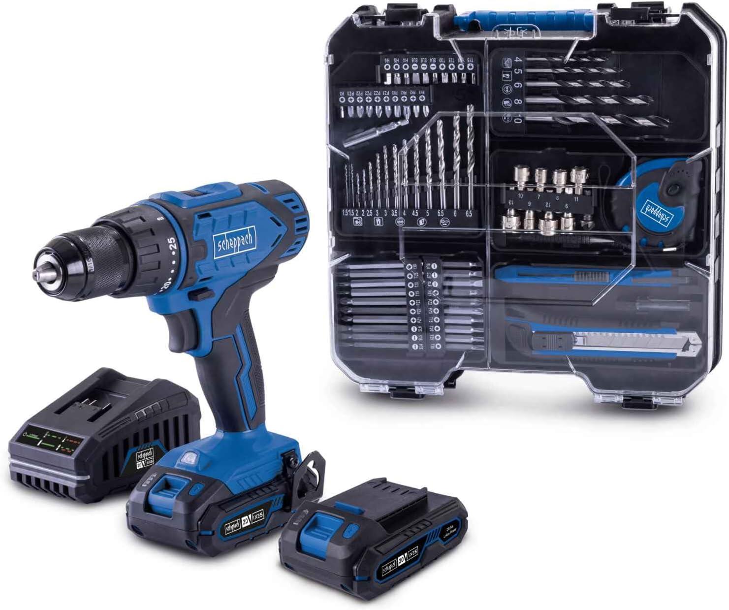 Scheppach C-DTB74/2-X Şarjlı Matkap 20V 2x2AH Akülü 74 Parça Aksesuar SetiAkülü Darbesiz Matkaplar