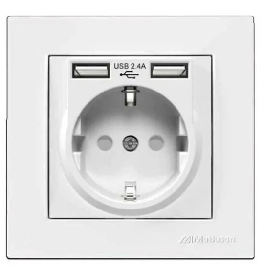Mutlusan Rita Topraklı Priz 2*Usb Beyaz 22206190201Priz & Anahtar Çeşitleri