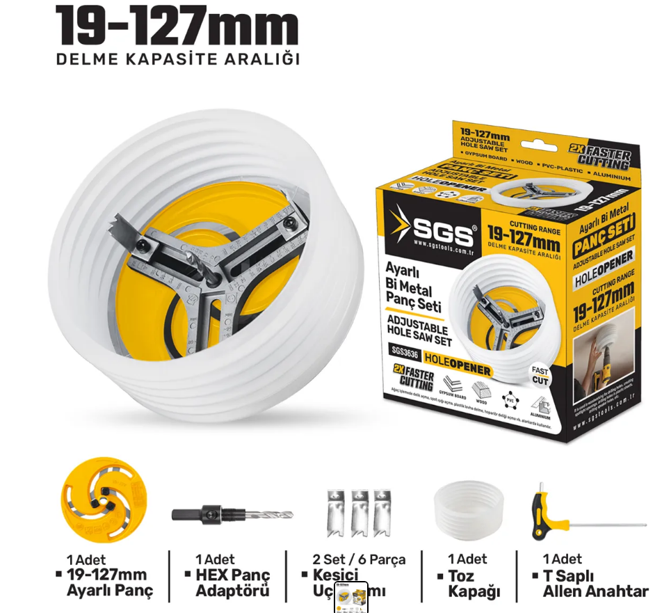 Sgs Ayarlı Bi Metal Panç Seti 19-127 MM SGS3636Pançlar