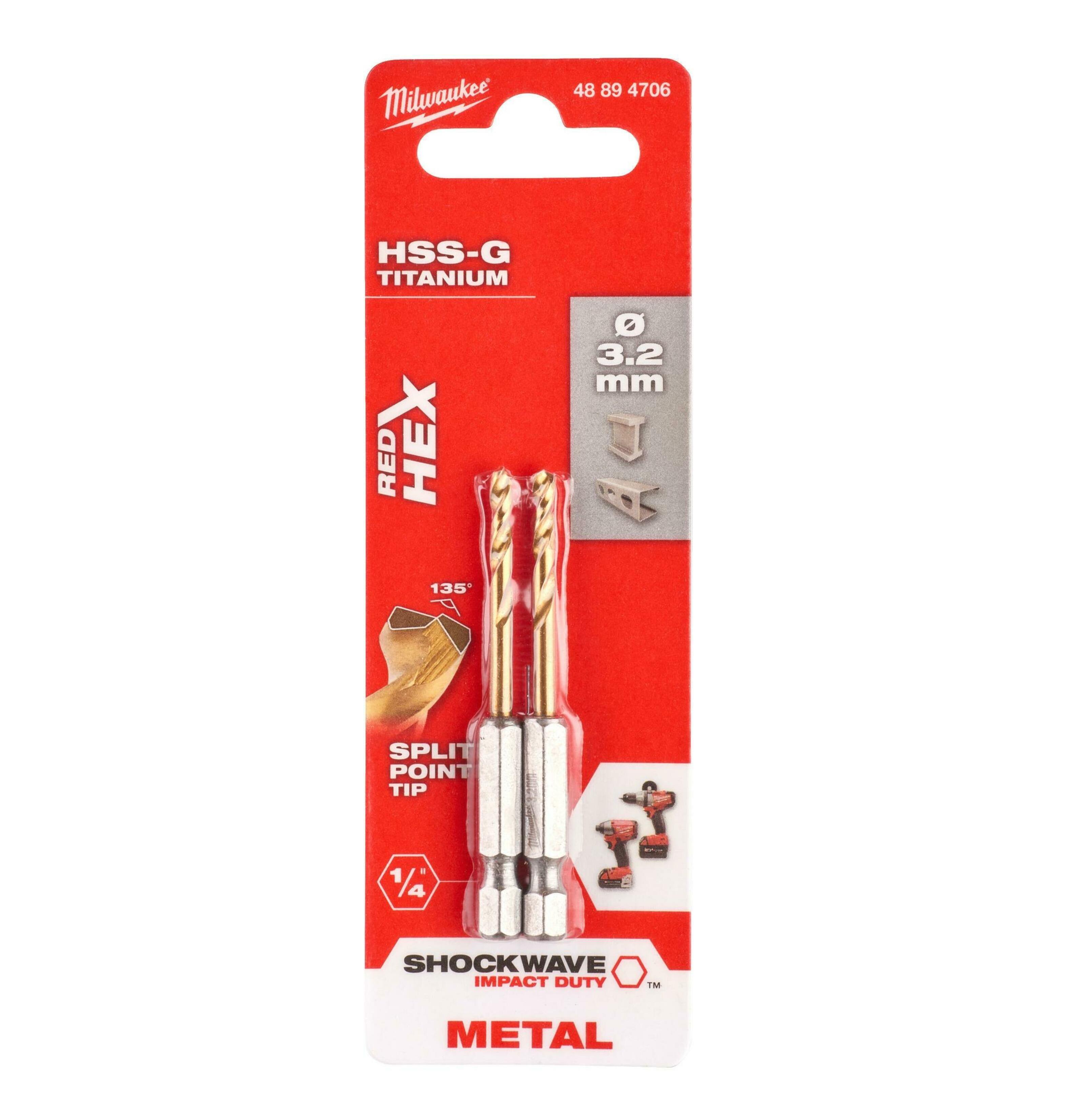 Milwaukee Metal Matkap Ucu Hex Girişli 2'Lİ 3.2 x 66.5MM 48894706Delme Uçları