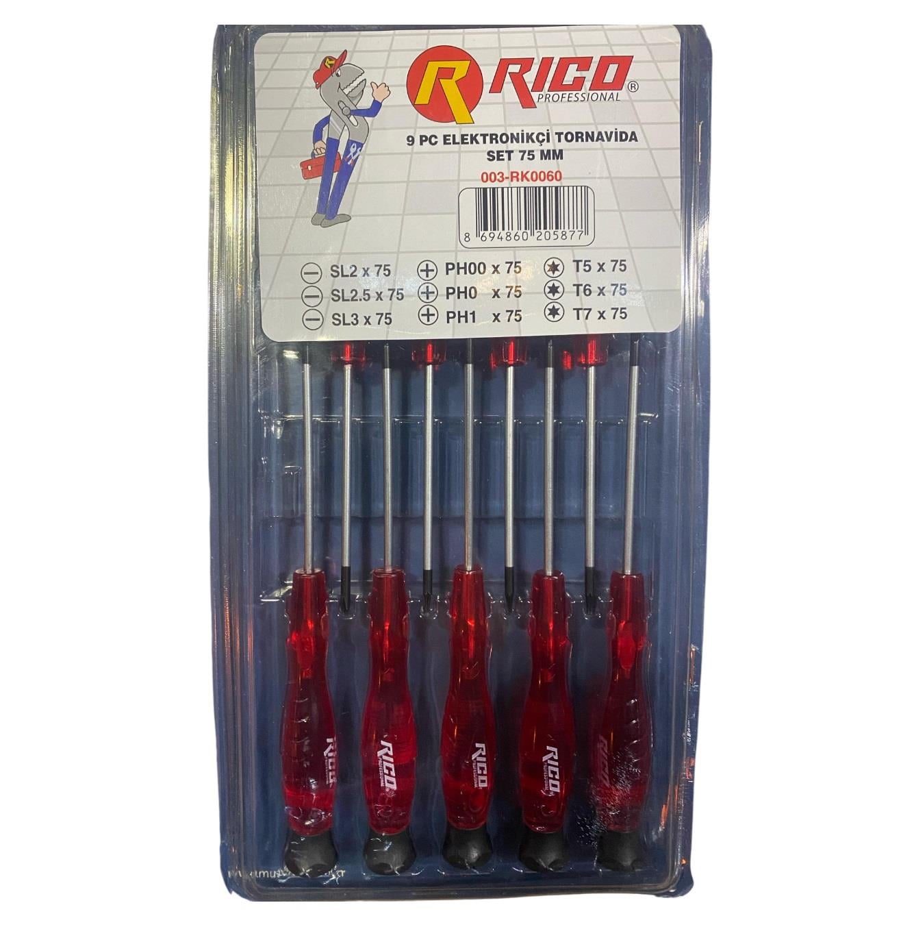 Rico RK0060 9 Parça Elektronikçi Tornavida Set 75 MMTornavidalar