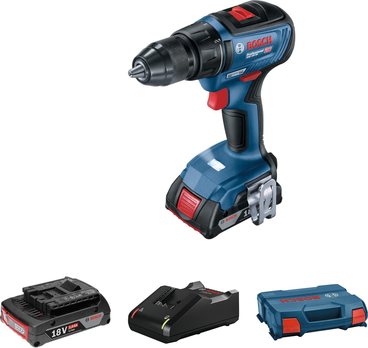 Bosch Professional GSR 18v-50 Akülü Delme Vidalama Makinesi 2x 2*2.0ah Akü,Şarj CihazıAkülü Matkaplar