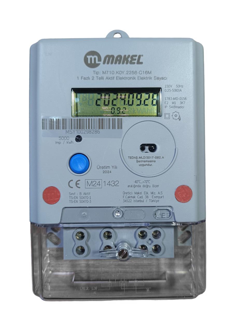 Makel Monofaze Elektronik Elektrik Sayacı 80AElektrik Sayaçları