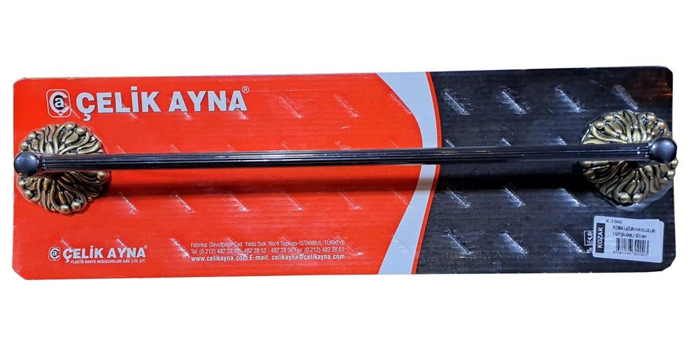 Çelik Ayna Roma Uzun Havluluk Yapışkanlı Siyah K-1000Havluluk