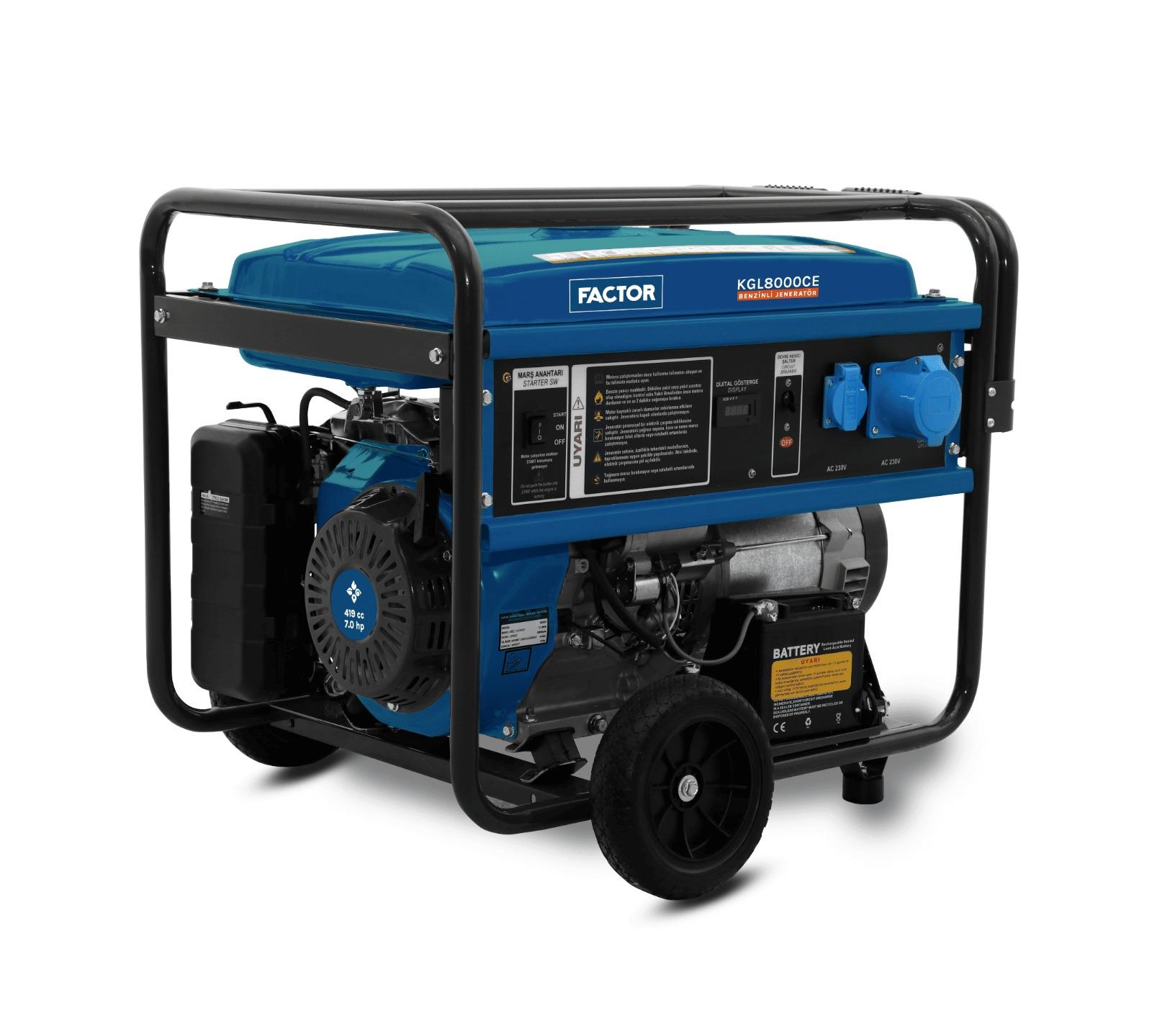 Factor KGL8000CE Benzinli Jeneratör Monofaze 8.1KVA Jeneratörler