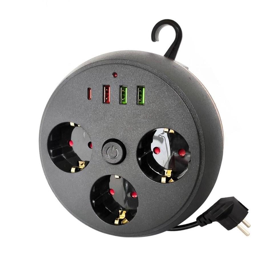 WINNBOSS WN-3395 3Lü Akım Korumalı Priz Makaralı Anahtarlı 16A 4000 Watt 3X Usb 1X Type-cPriz & Anahtar Çeşitleri