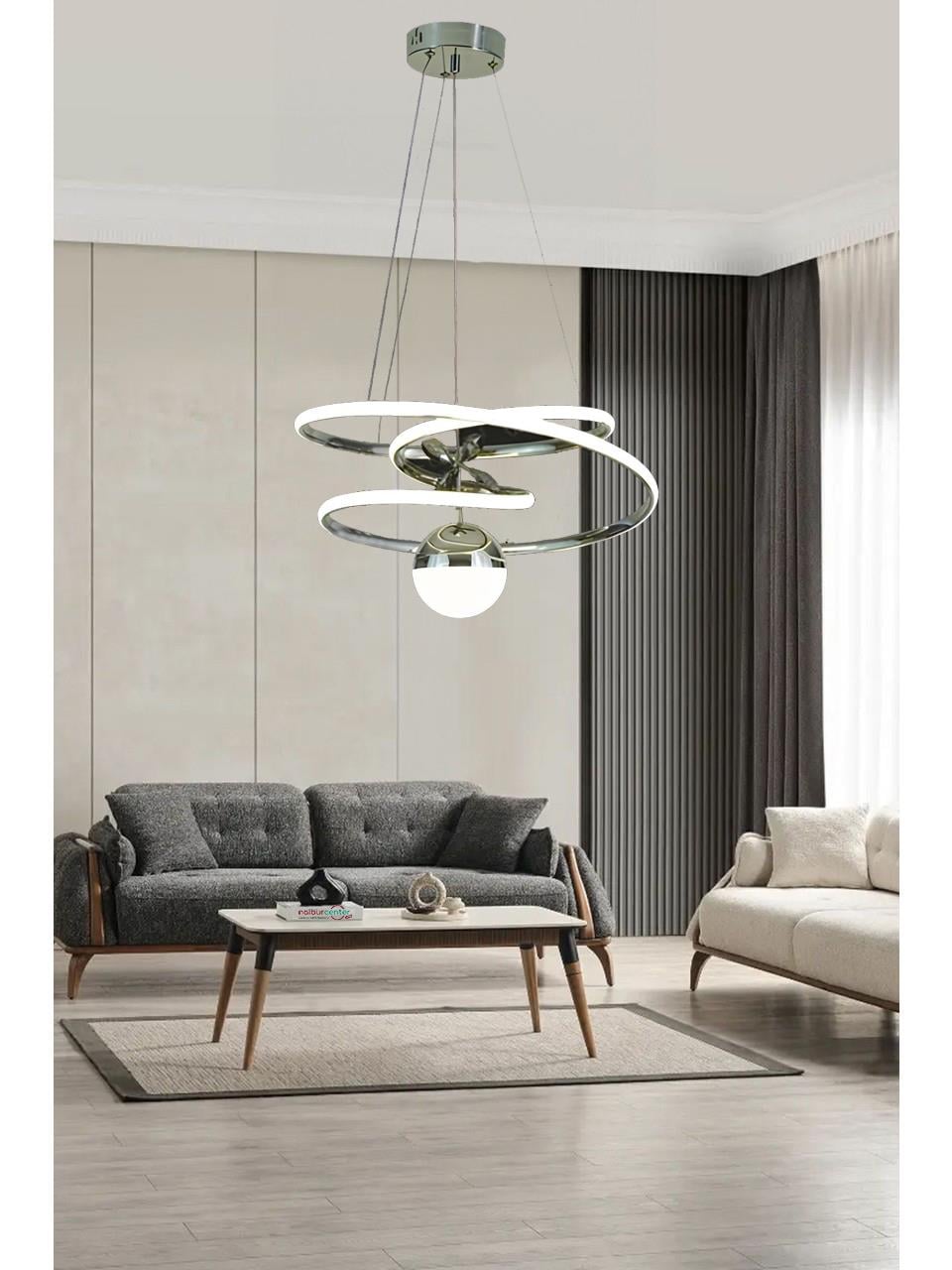 Eylül XL Boy Tek Toplu Krom Sarkıt Led Avize 3 Renk Işık KumandasızLed Avizeler