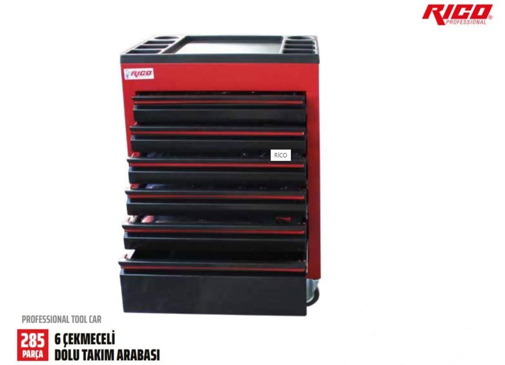 Rıco 6 Çekmeceli Takım Arabası 285 Parça 025-TA0024Takım Çantaları